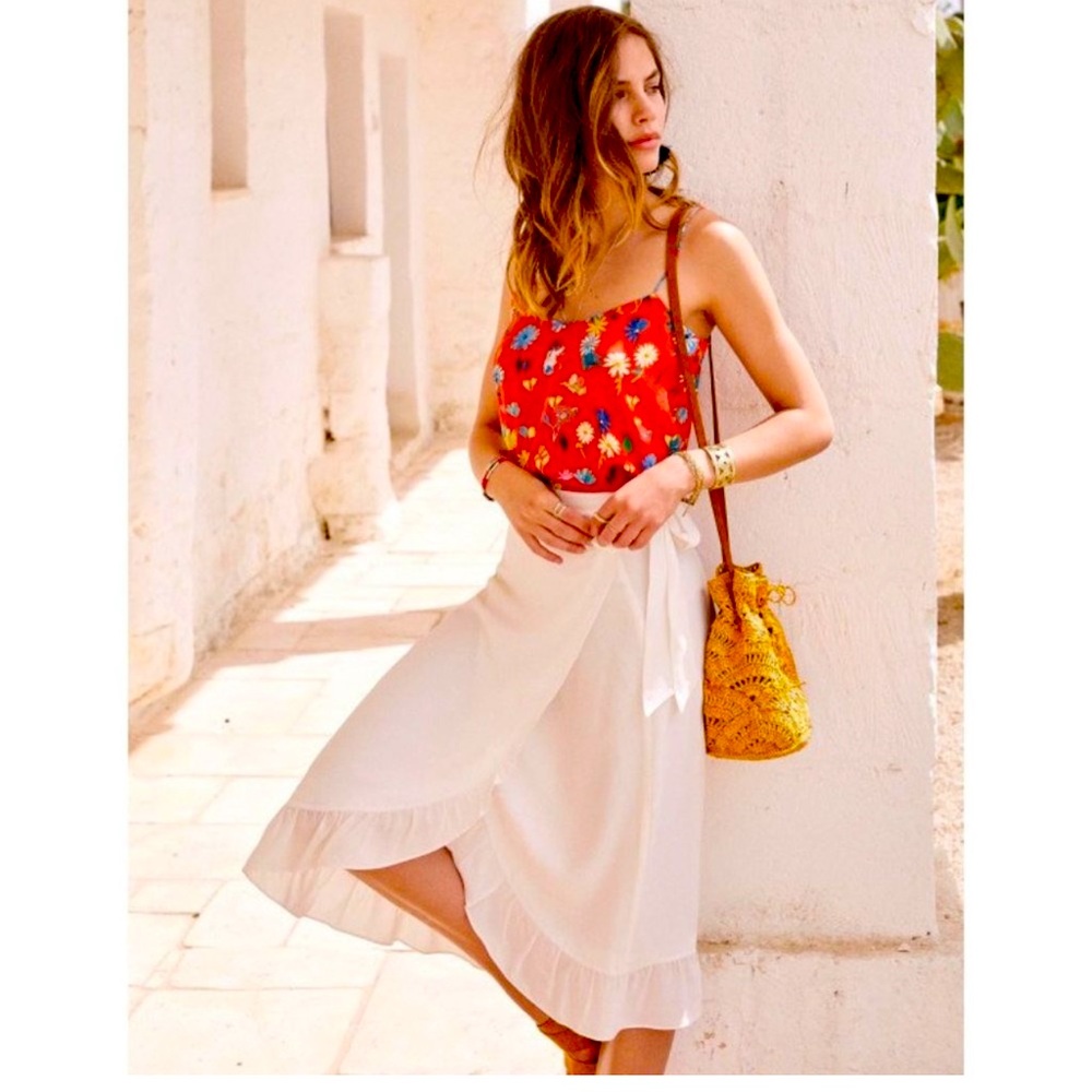 SEZANE- Adriana Skirt in Ecru. 100% Silk!  Lined wrap-around. Size 4. Gorgeous!